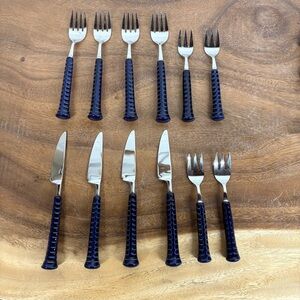 Noritake Primastone Blue Ceramic Handle Flatware Cutlery Set